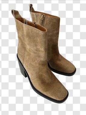 TORY BURCH NWOB SIERRA HEELED ANKLE BOOT TAN SUEDE SQUARE
TOE SZ 9